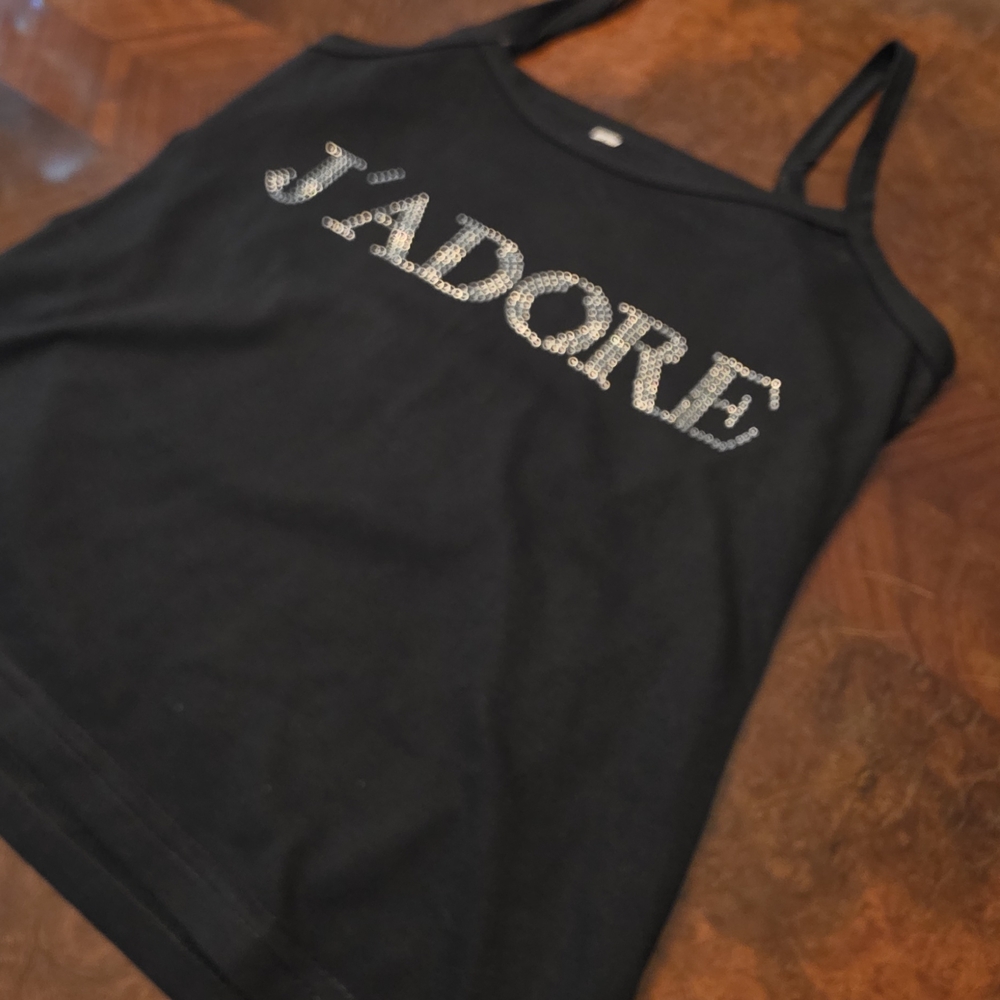 Black Tank Top with J'ADORE Rhinestone Design